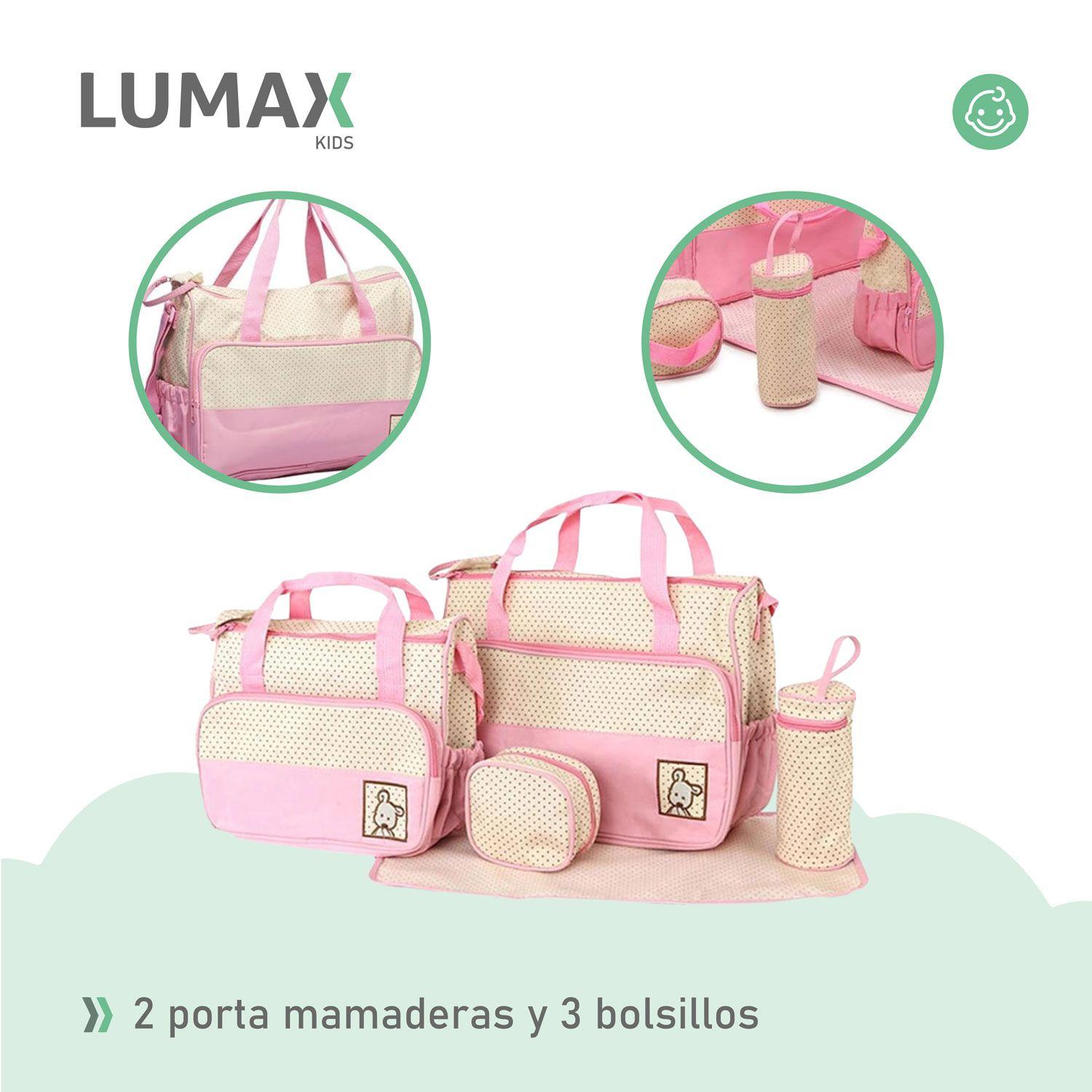 Bolso Maternal 5 Piezas Mudador Bebes Rosado-5