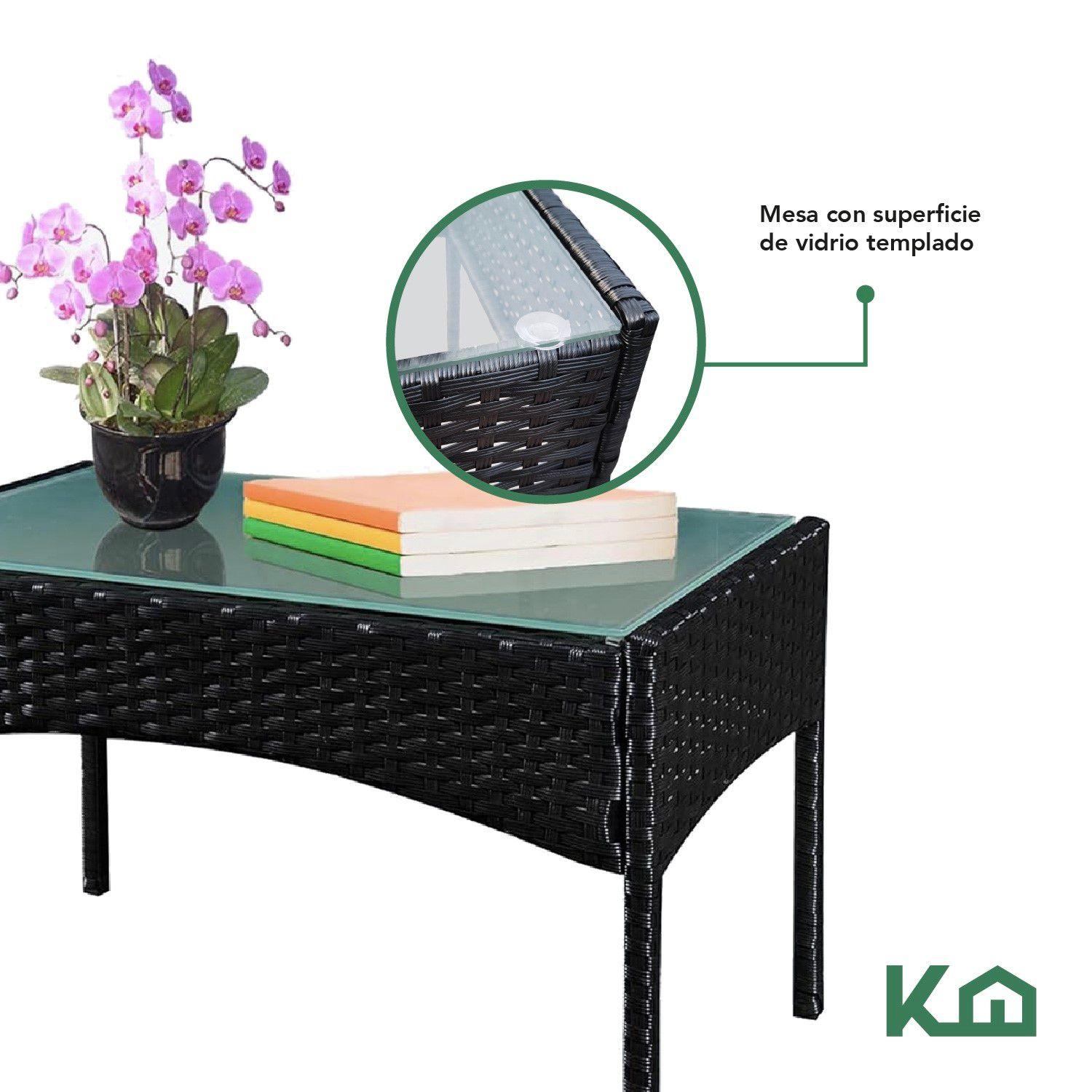 Sala Para Exteriores Jardin De Mimbre Negro Cojines Beige-3