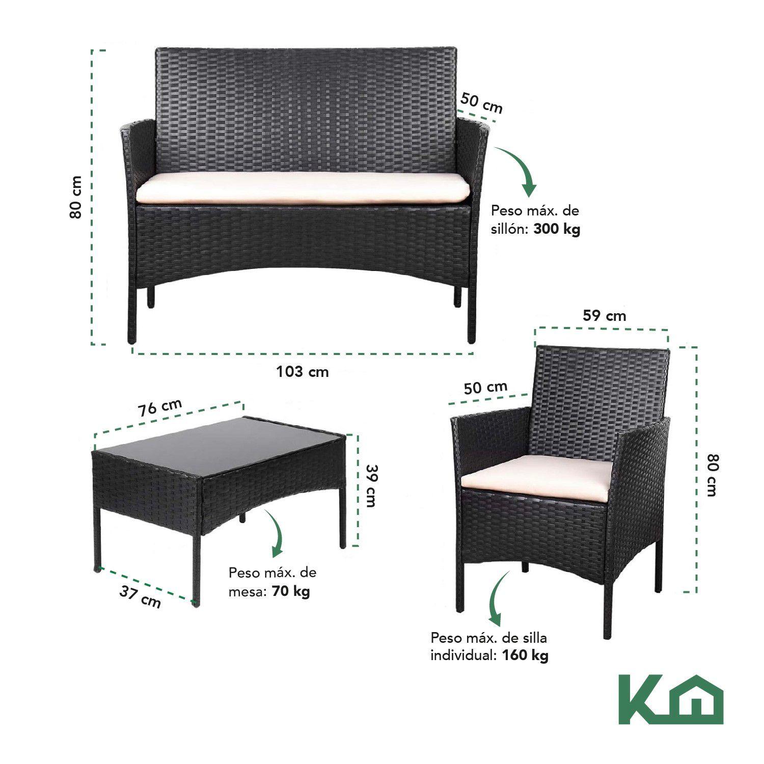 Sala Para Exteriores Jardin De Mimbre Negro Cojines Beige-4