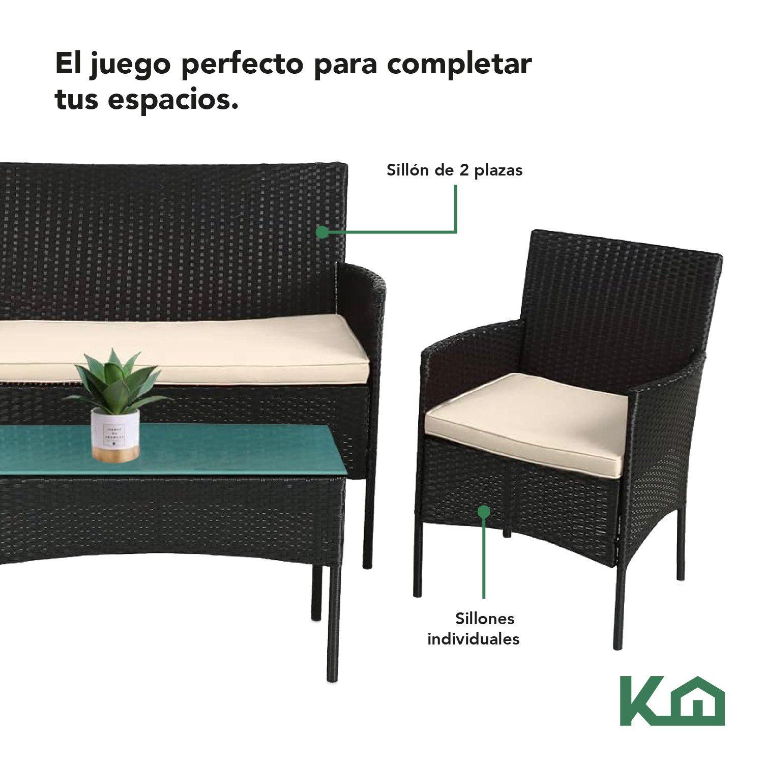 Sala Para Exteriores Jardin De Mimbre Negro Cojines Beige-5