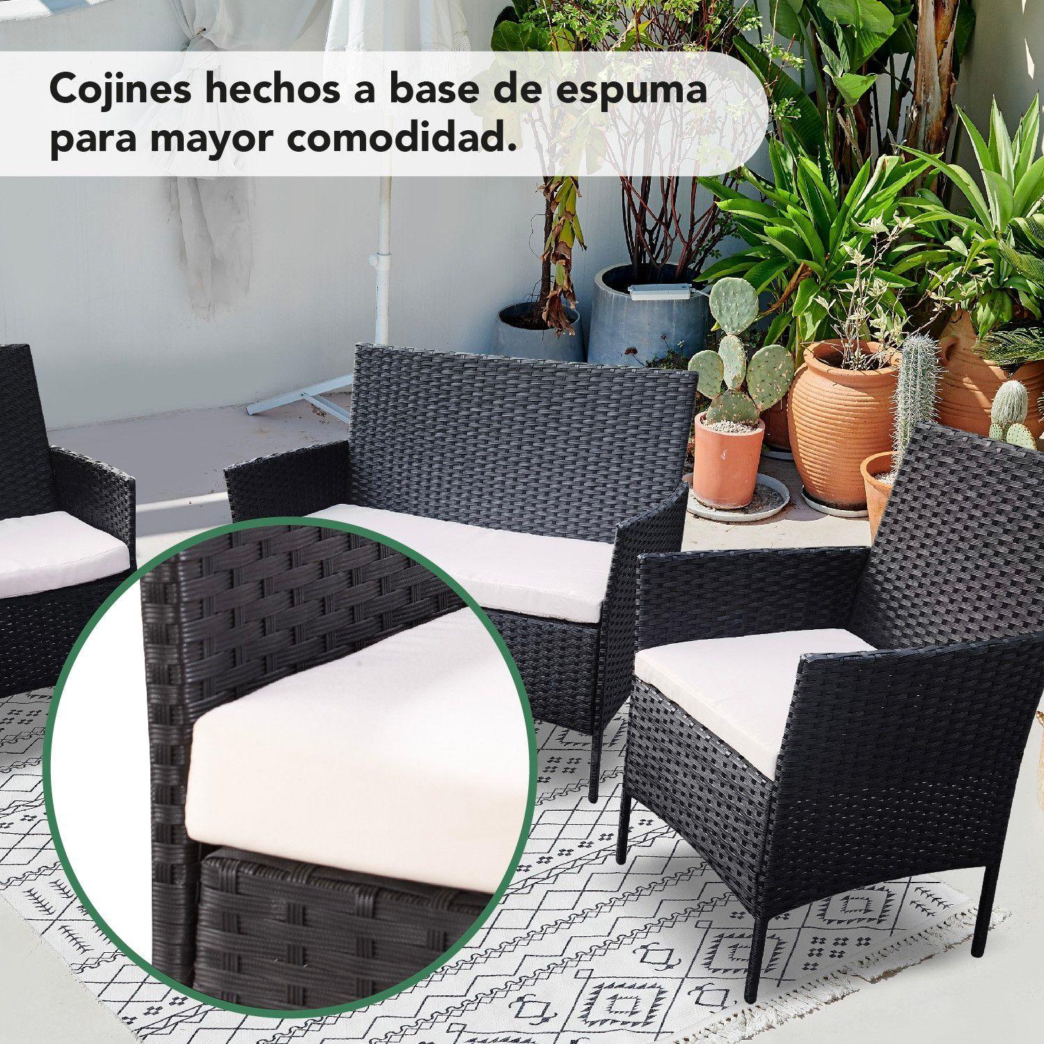 Sala Para Exteriores Jardin De Mimbre Negro Cojines Beige-6