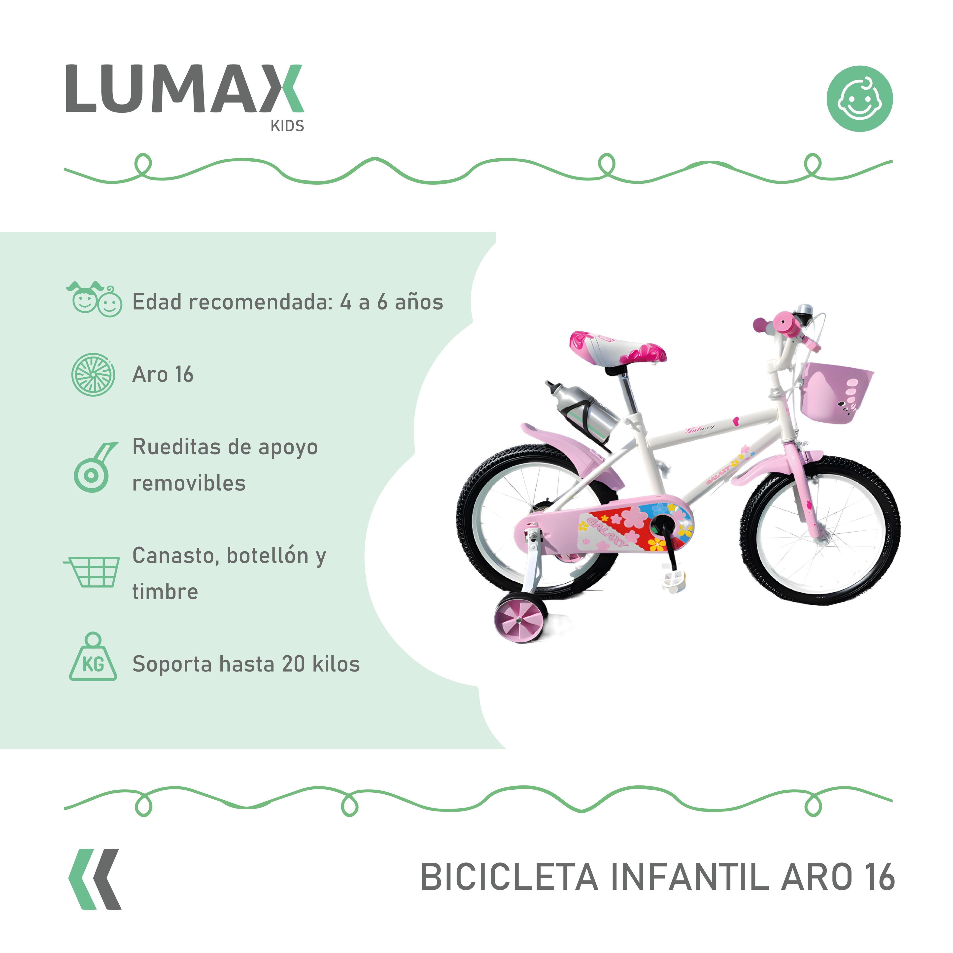Bicicleta Infantil Lumax Aro 16 Rosado Con Rueditas-1