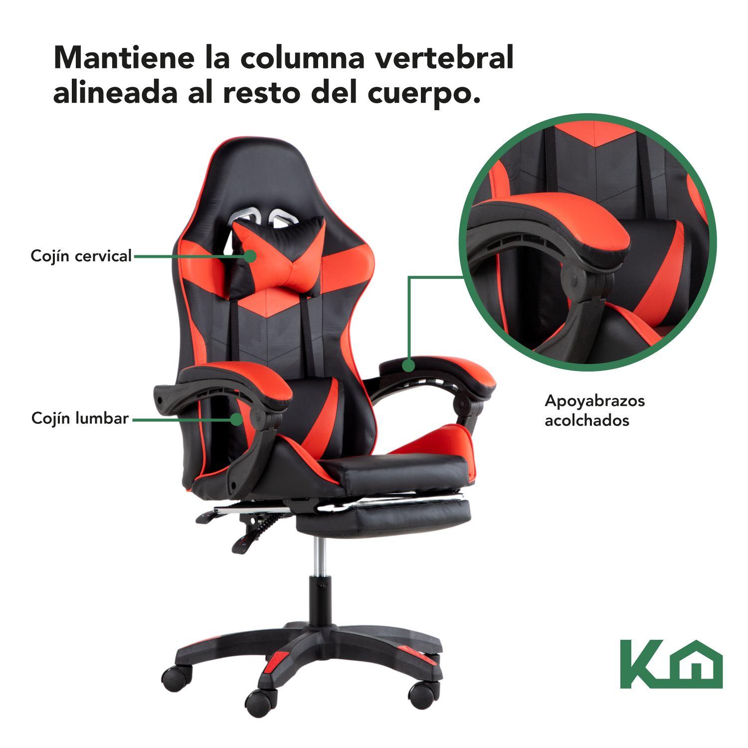 Silla Gamer Ergonomica KingsHouse con Apoyapies Roja-2