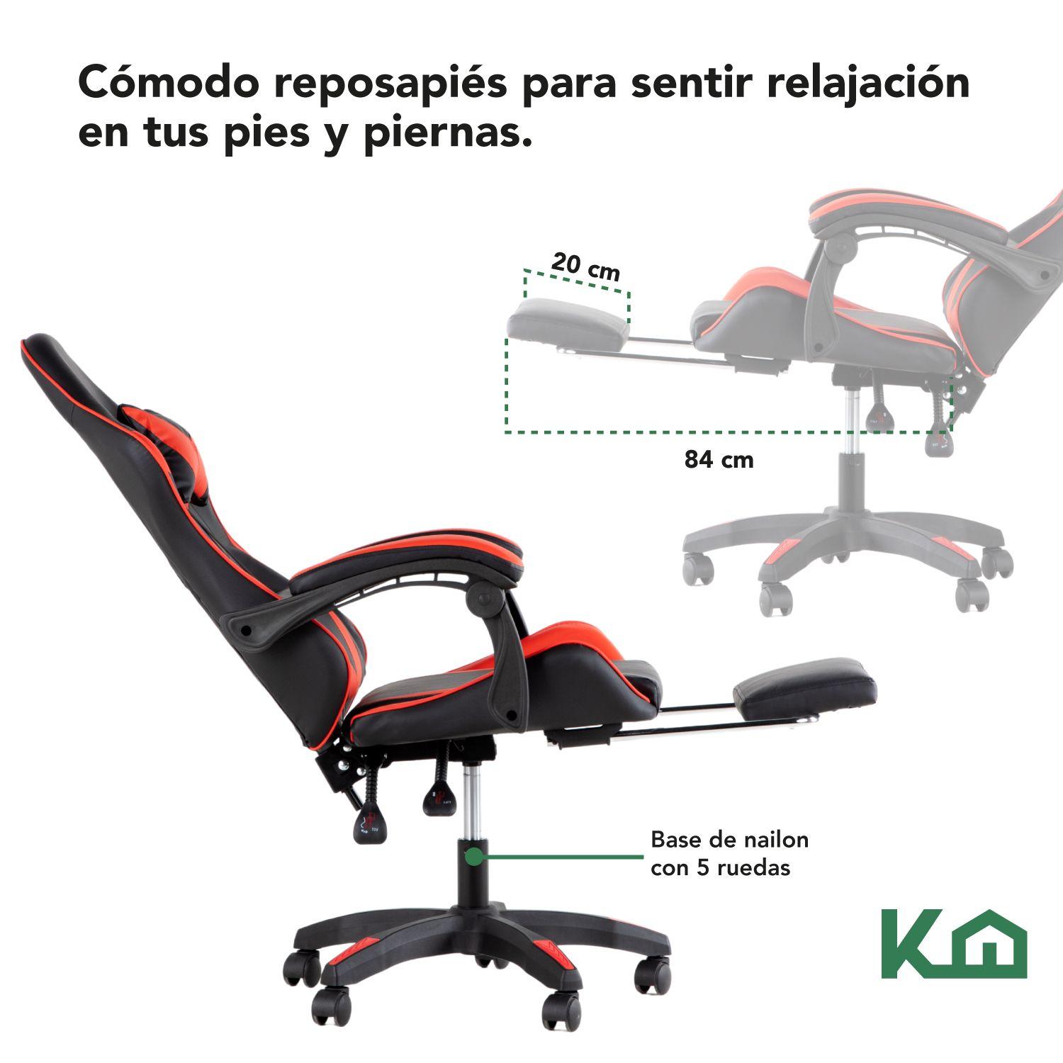 Silla Gamer Ergonomica KingsHouse con Apoyapies Roja-6