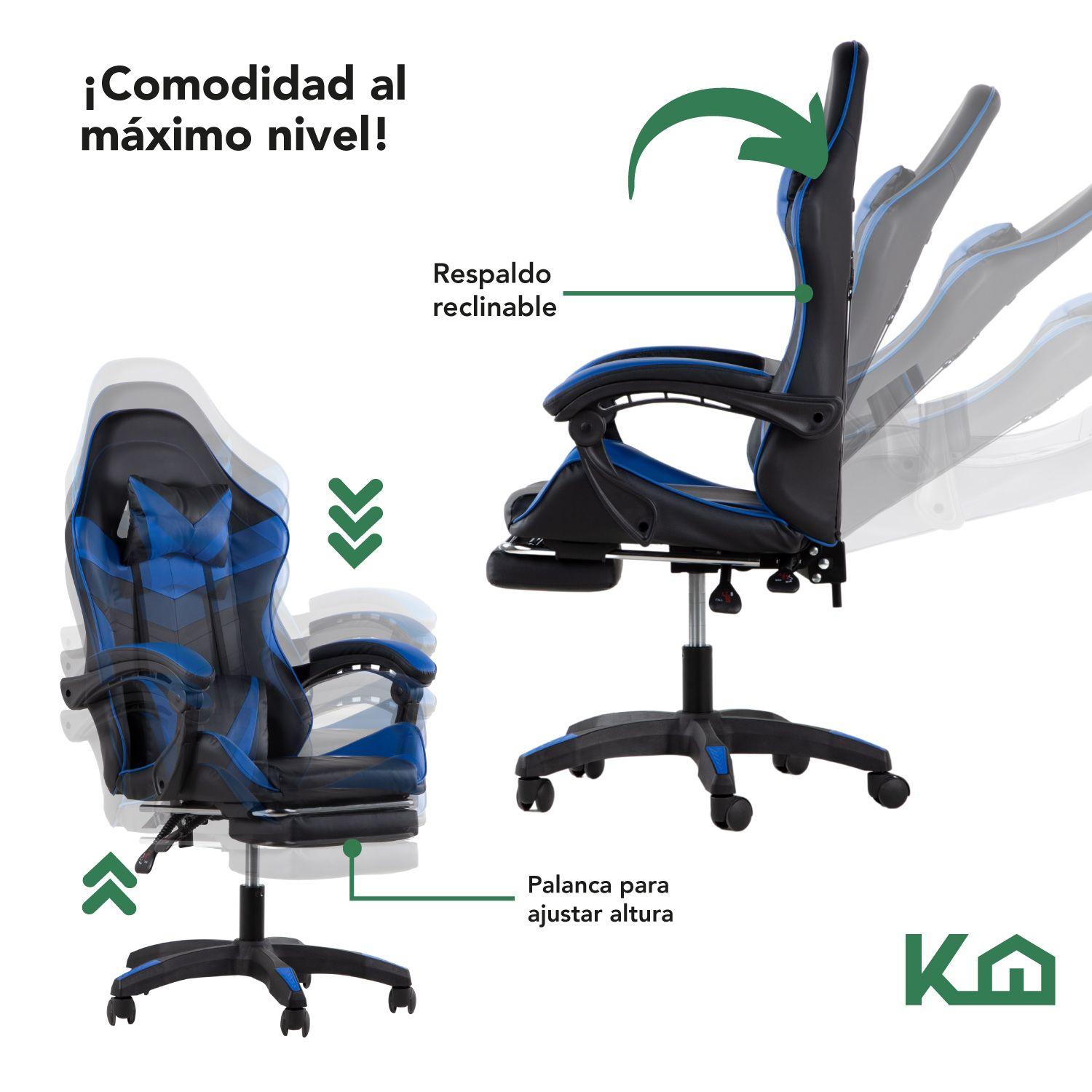 Silla Gamer Ergonomica Kingshouse con Apoyapies Azul-5