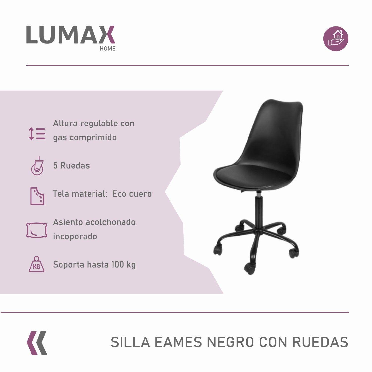 Silla De Oficina Eames Con Ruedas Minimalista Negra-1