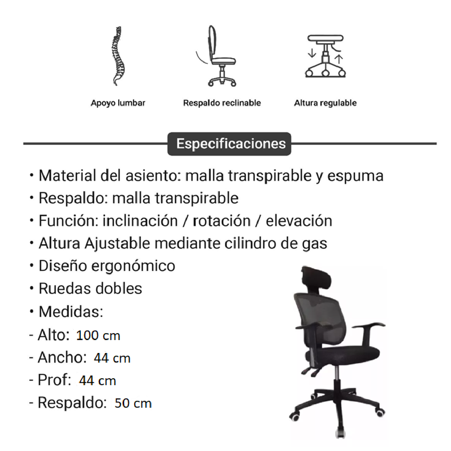 Silla Ejecutiva Escritorio Hana Mesh Negra-2