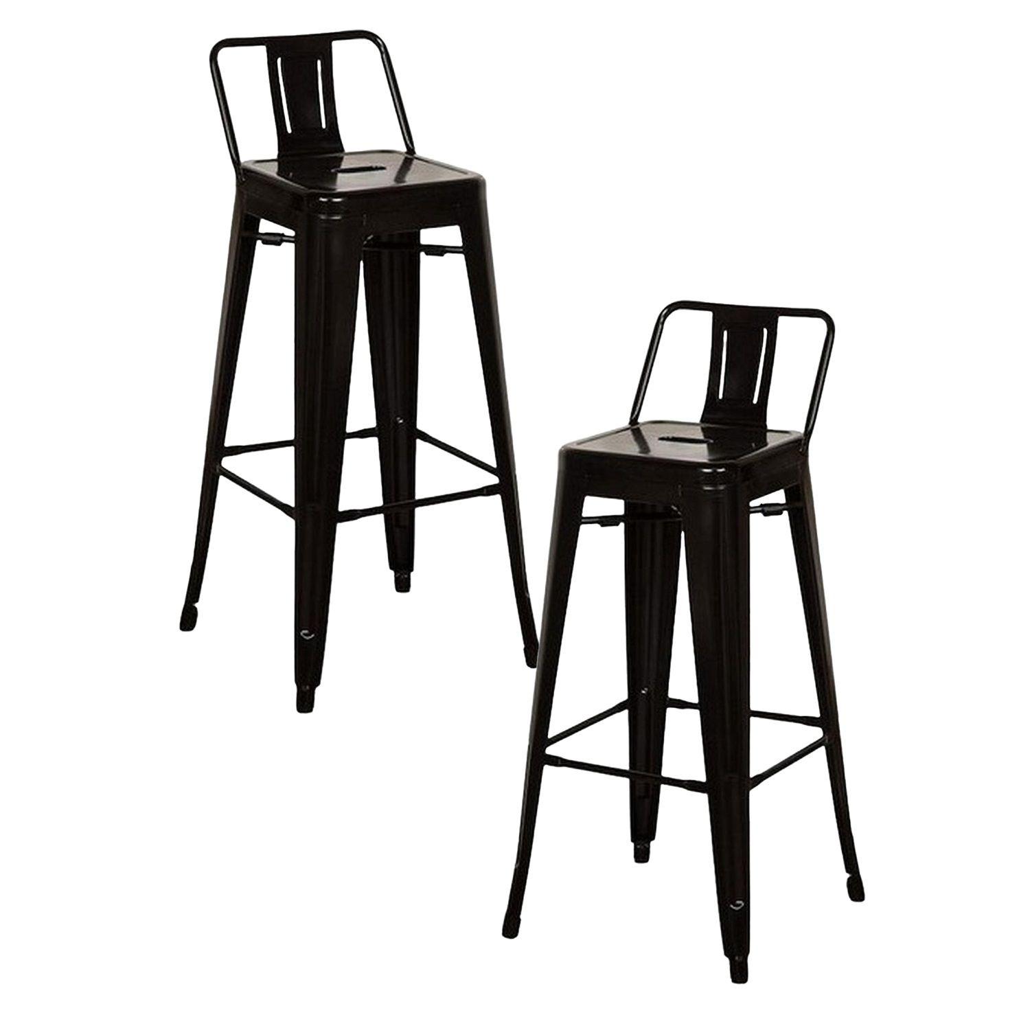 Pack 2 Taburetes Tolix Altos Piso de Bar Negro con Resplado-0