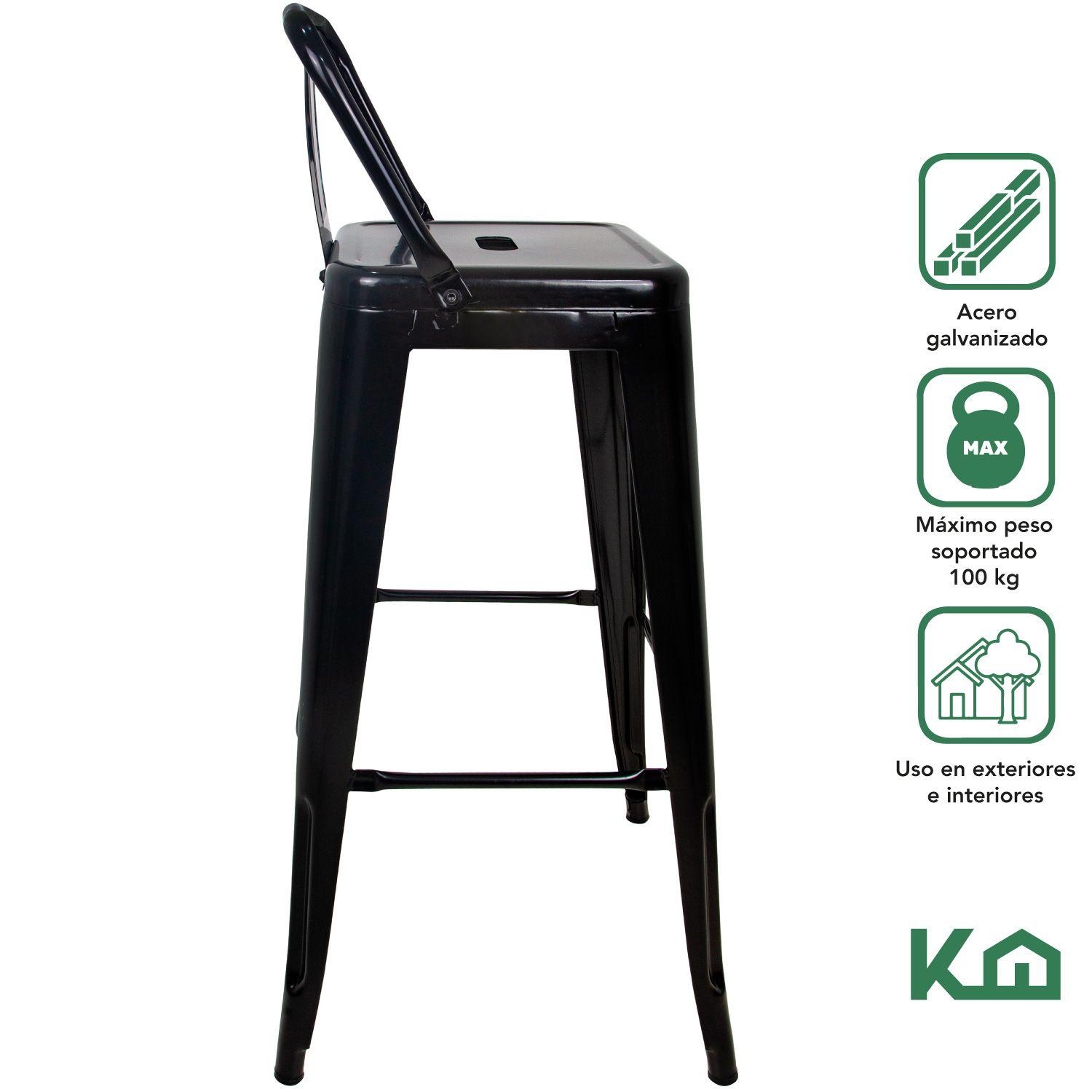 Pack 2 Taburetes Tolix Altos Piso de Bar Negro con Resplado-2