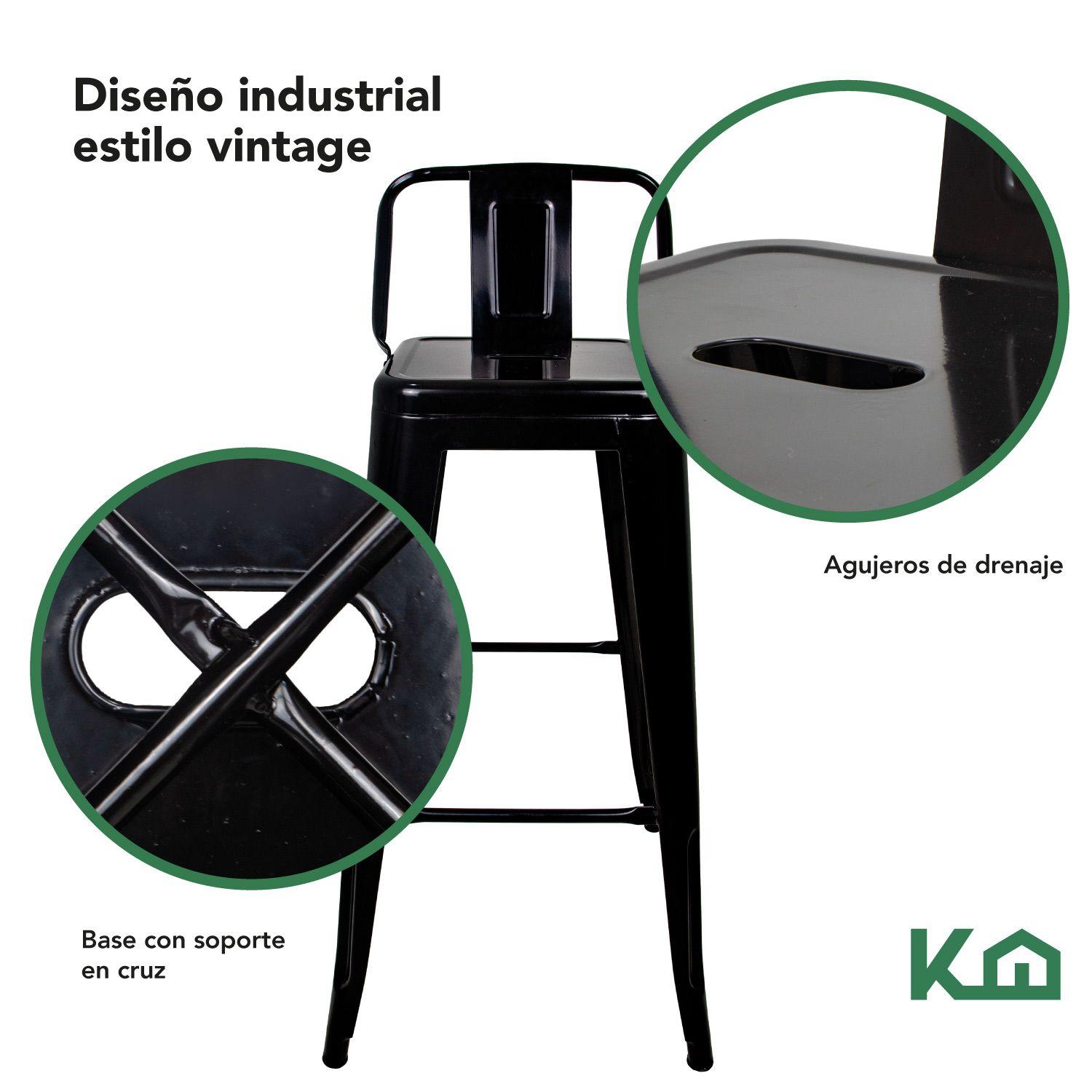Pack 2 Taburetes Tolix Altos Piso de Bar Negro con Resplado-3
