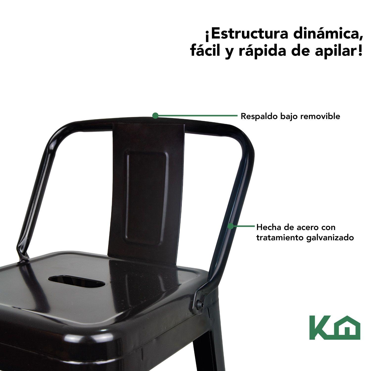 Pack 2 Taburetes Tolix Altos Piso de Bar Negro con Resplado-4