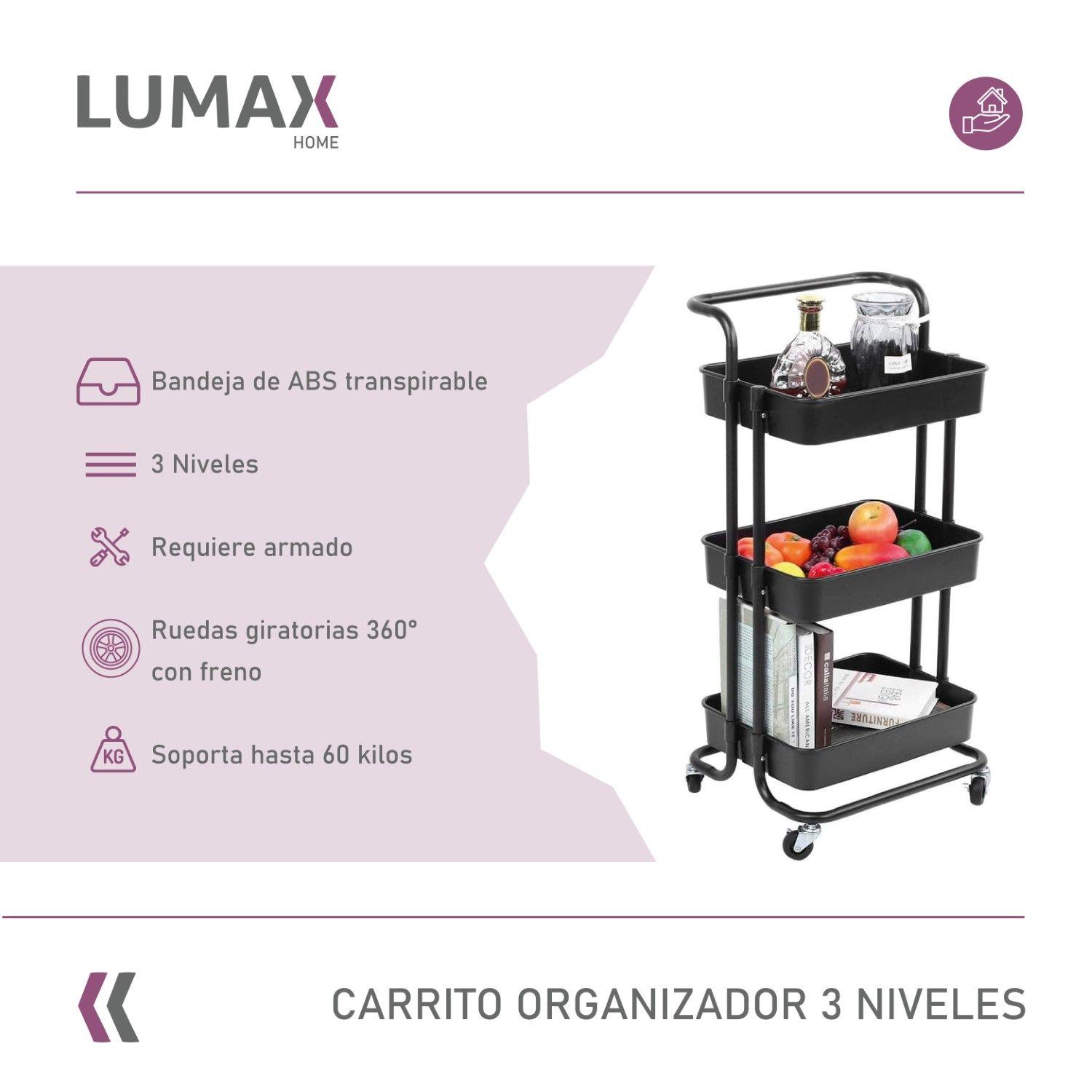 Carrito Organizador 3 Niveles Lumax con Ruedas Negro-7