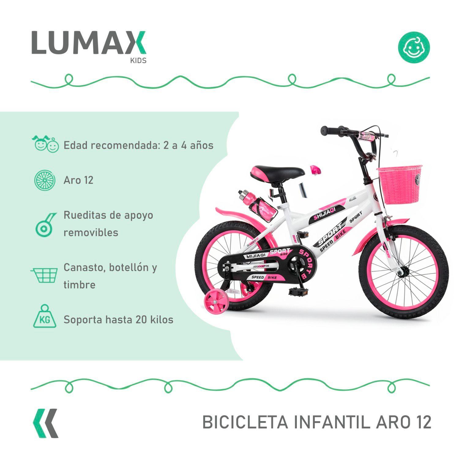 Bicicleta Infantil Lumax Aro 12 Rosado Con Rueditas-2