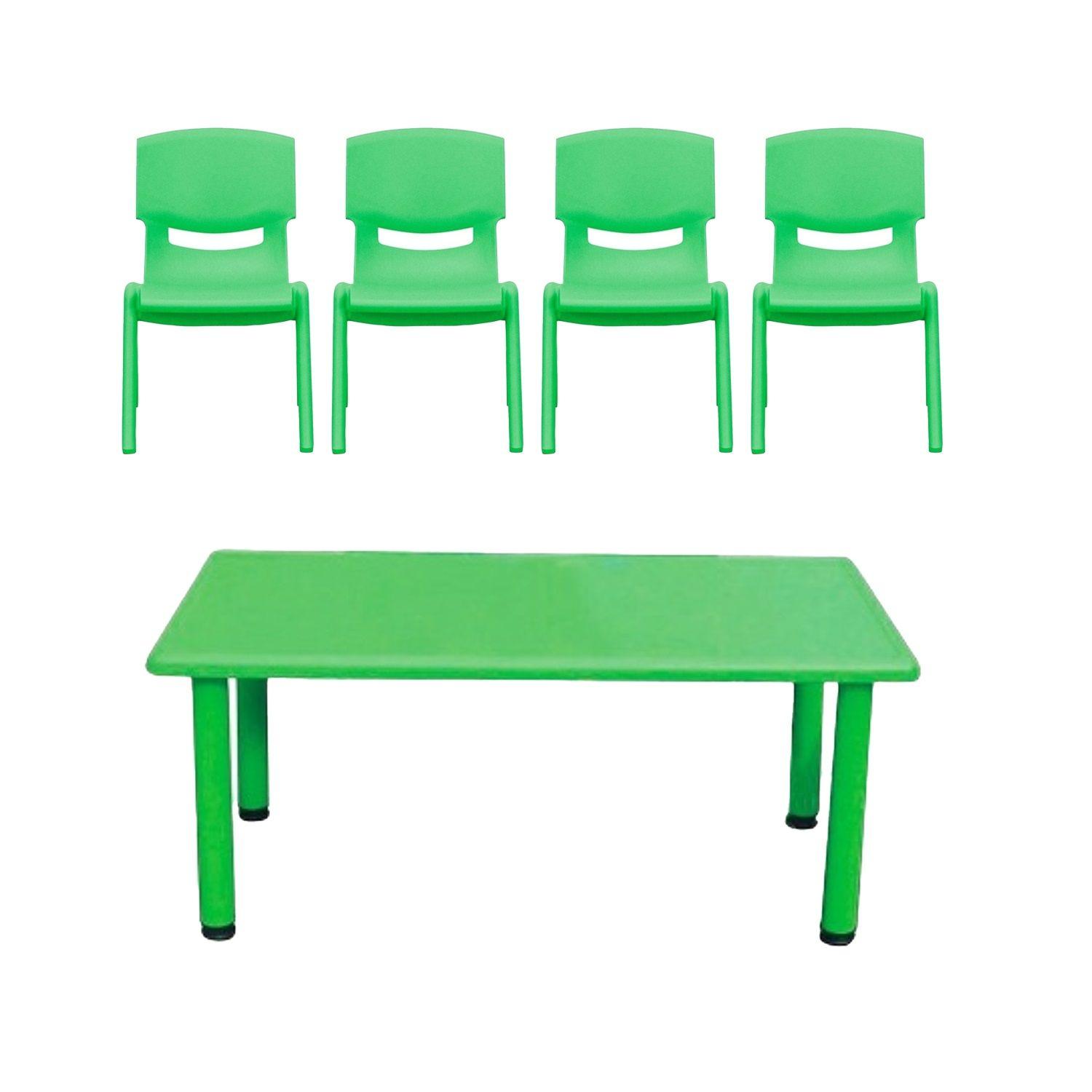 Mesa Plastico Infantil 120x60x50 + 4 Sillas Verde-0