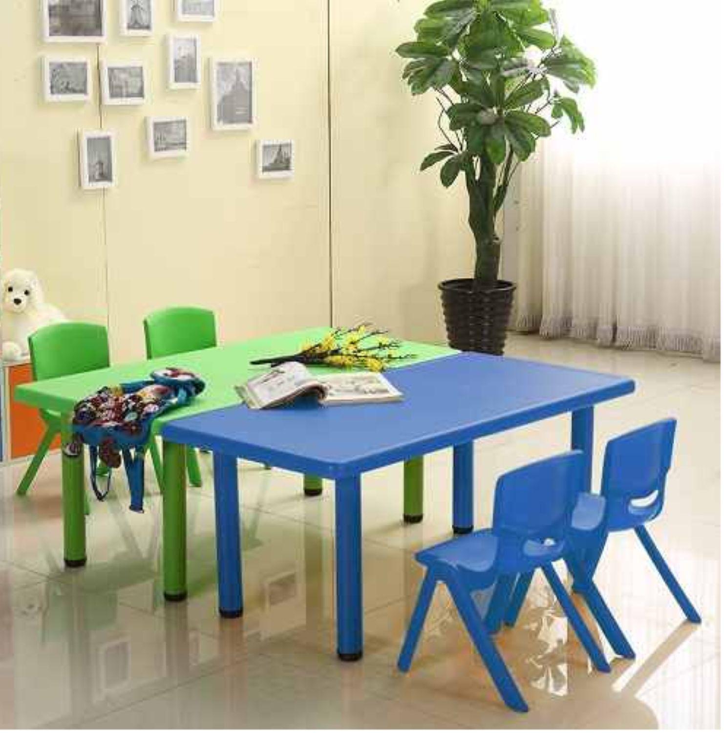 Mesa Plastico Infantil 120x60x50 + 4 Sillas Verde-5
