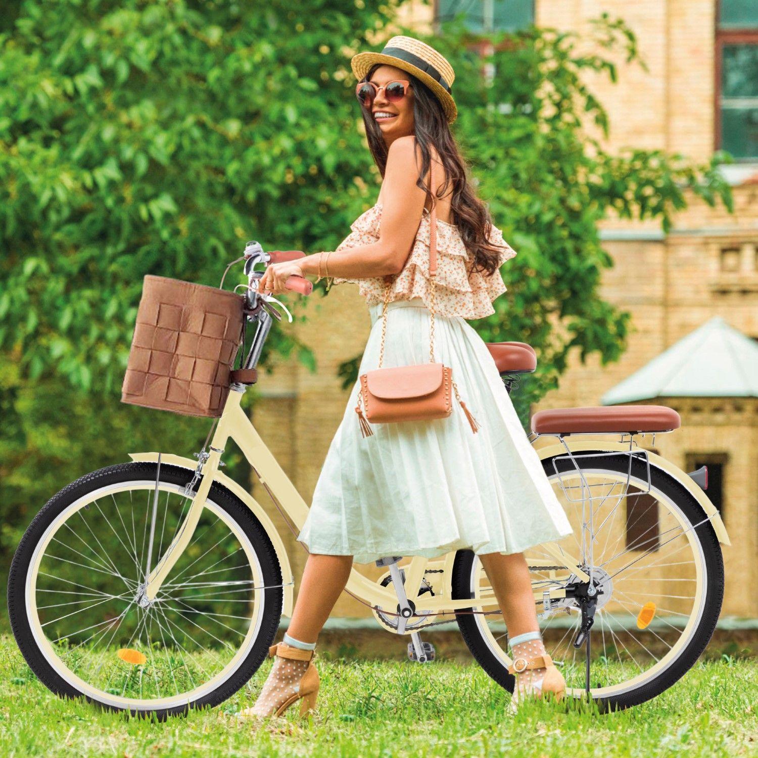 Bicicleta Urbana Aro 26 Vintage Con Canastilla Retro Beige-3