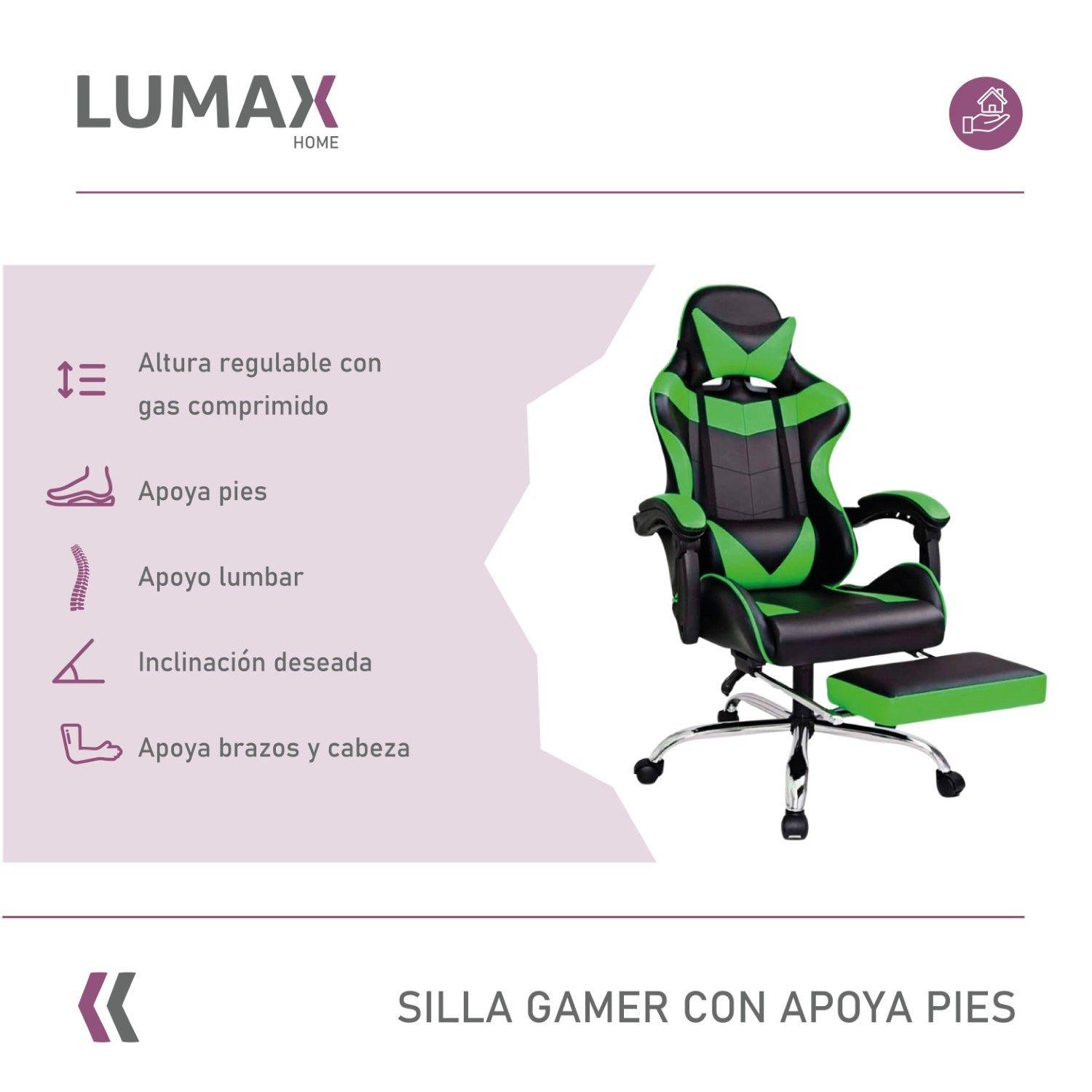 Silla Gamer Lumax Rom Con Apoyapies Verde-1