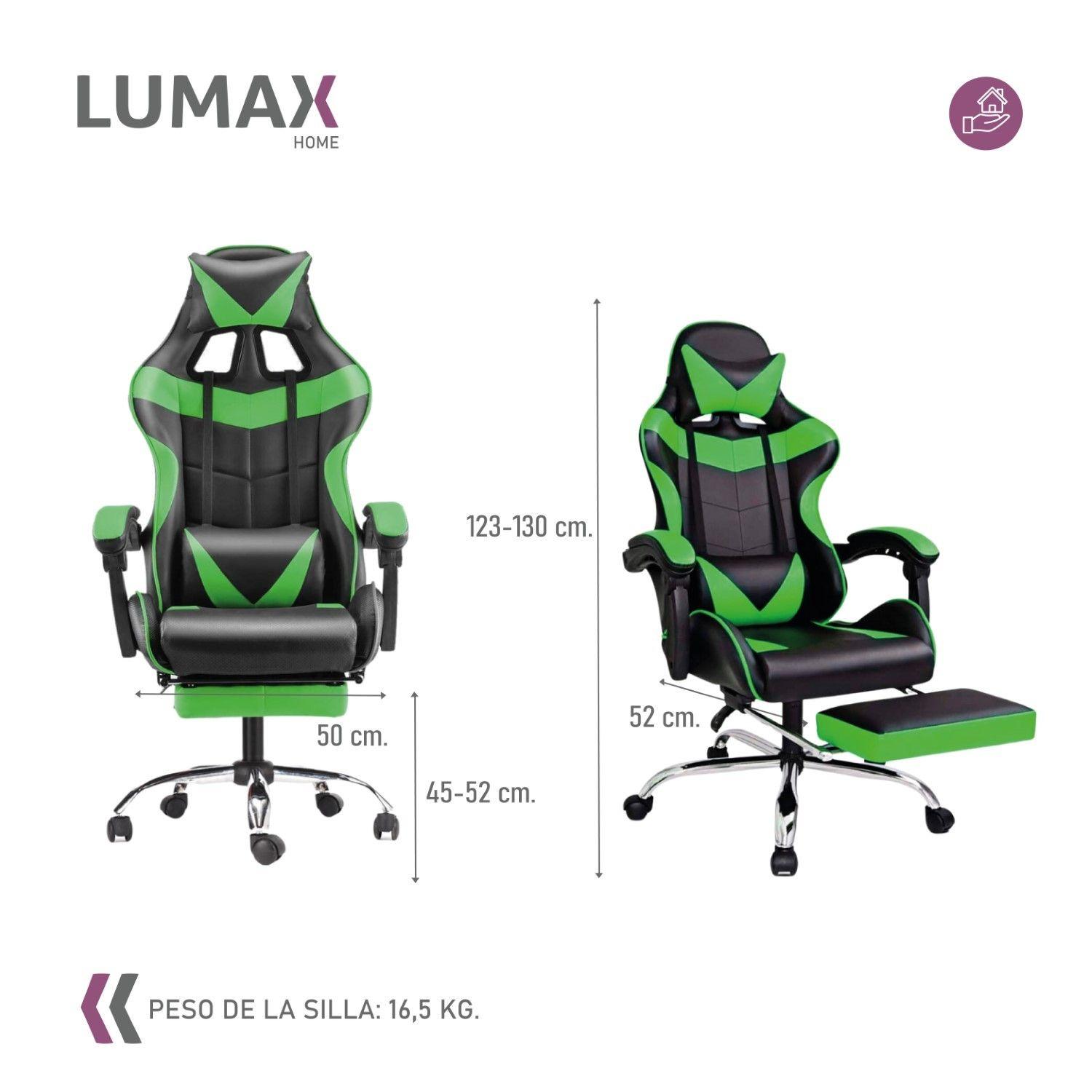 Silla Gamer Lumax Rom Con Apoyapies Verde-2