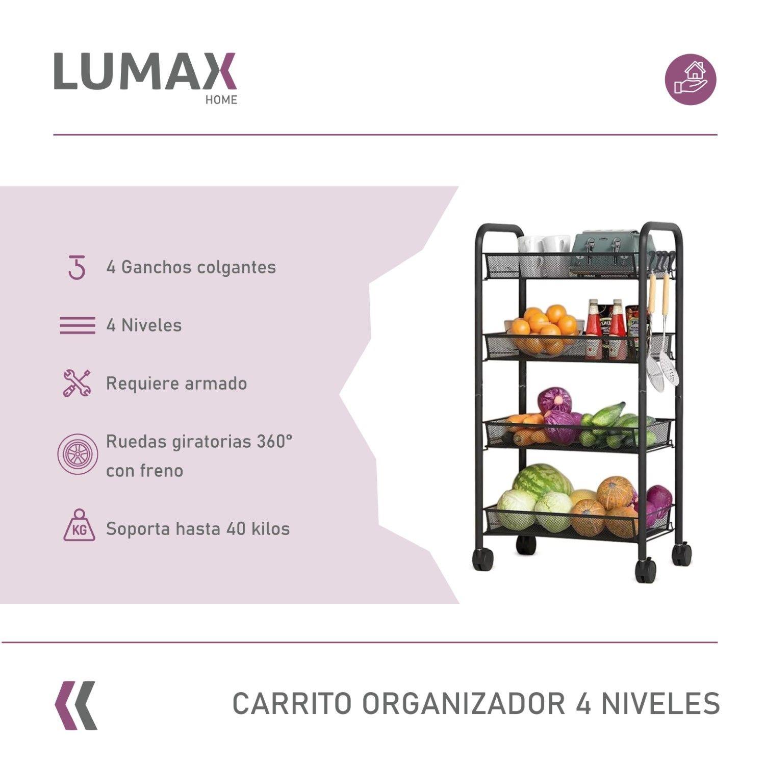 Carrito Organizador 4 Niveles Lumax con Ruedas Negro-1