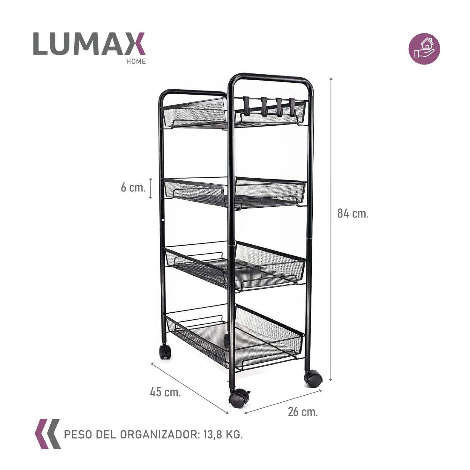 Carrito Organizador 4 Niveles Lumax con Ruedas Negro-2