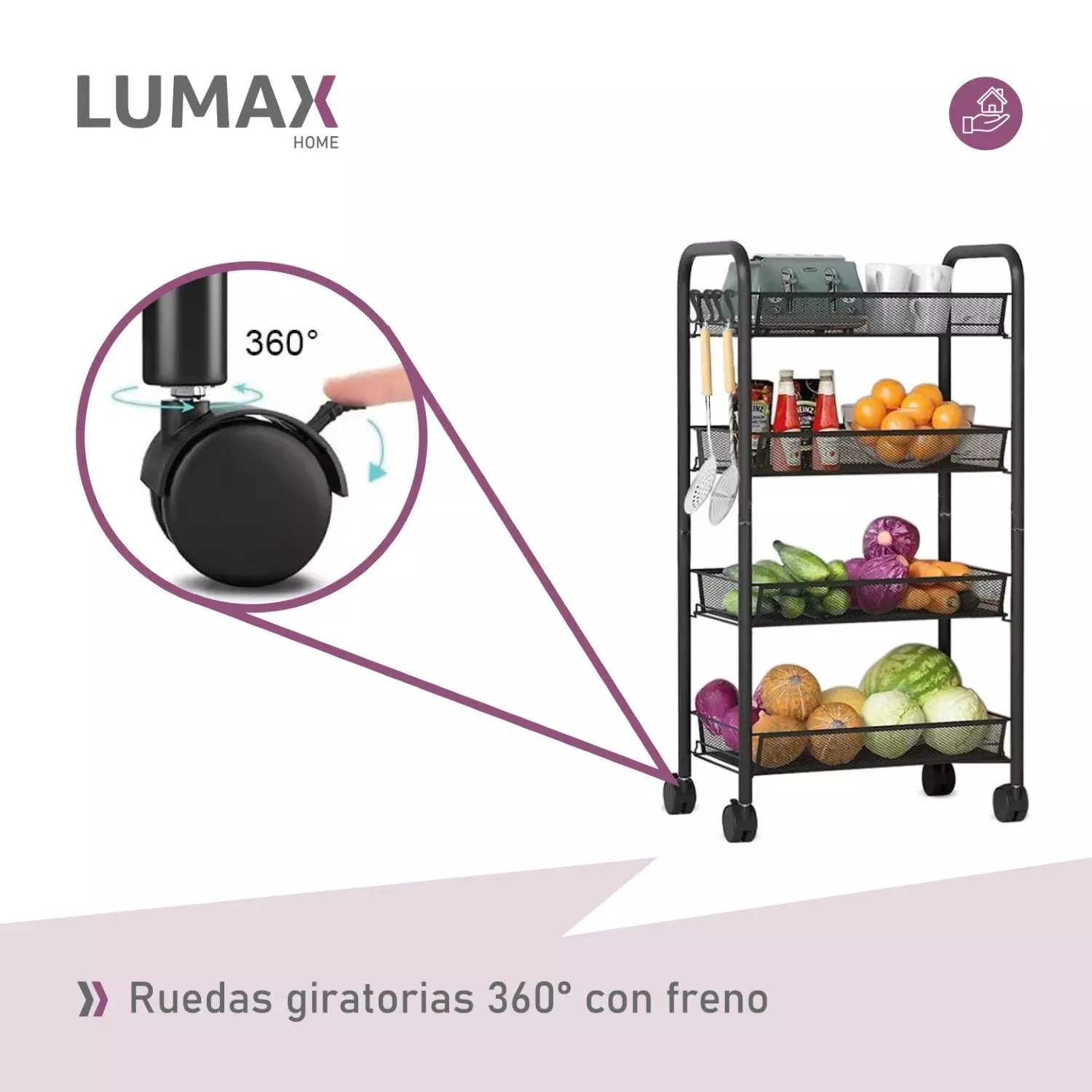 Carrito Organizador 4 Niveles Lumax con Ruedas Negro-6