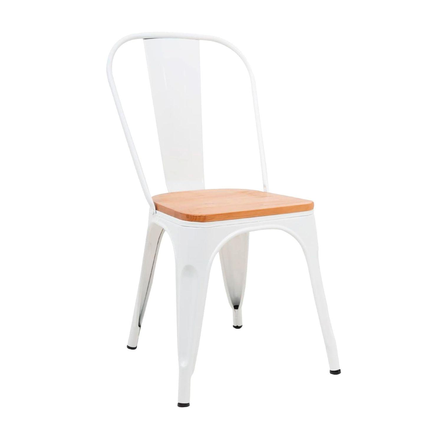 Silla Tolix Blanca Con Asiento de Madera-0