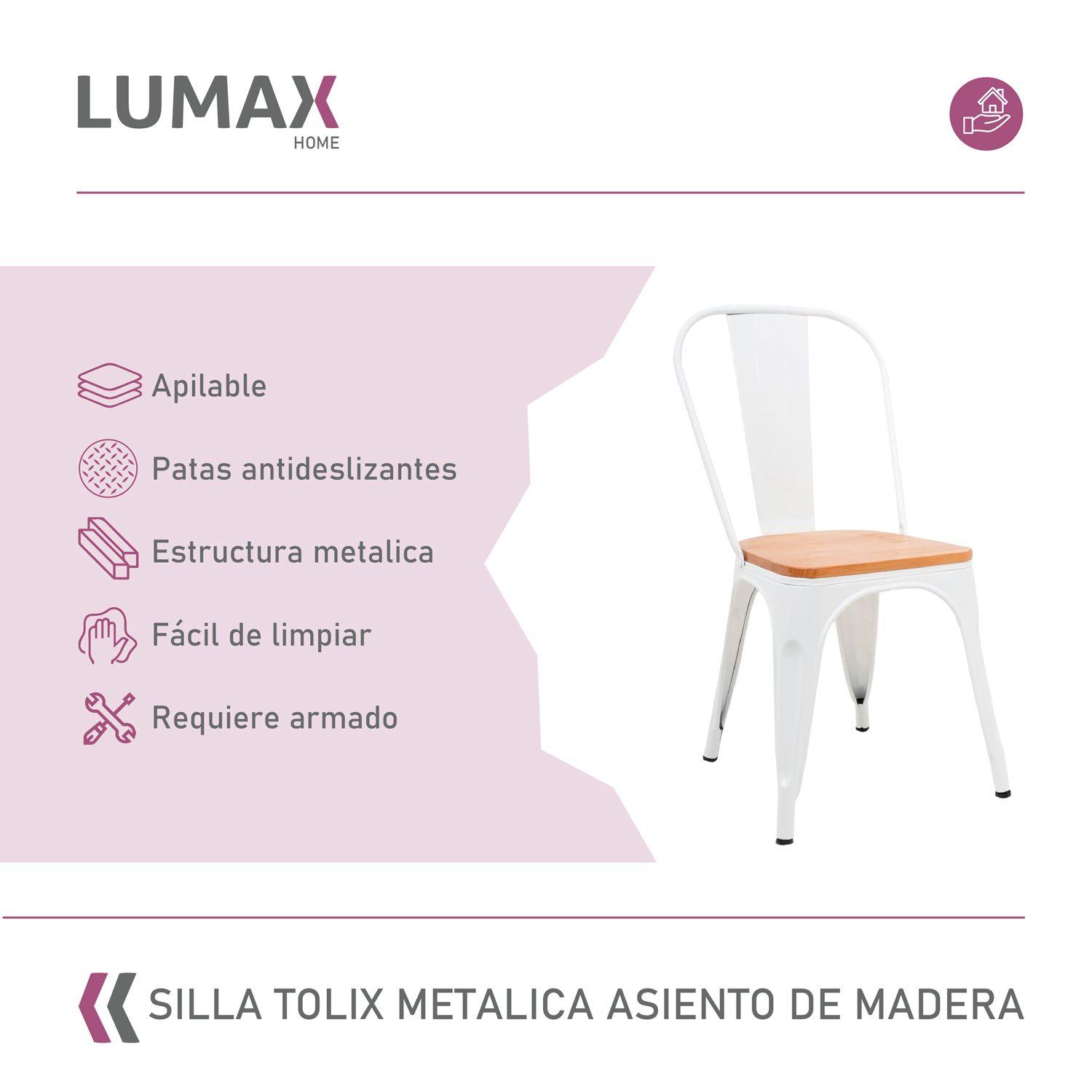 Silla Tolix Blanca Con Asiento de Madera-1