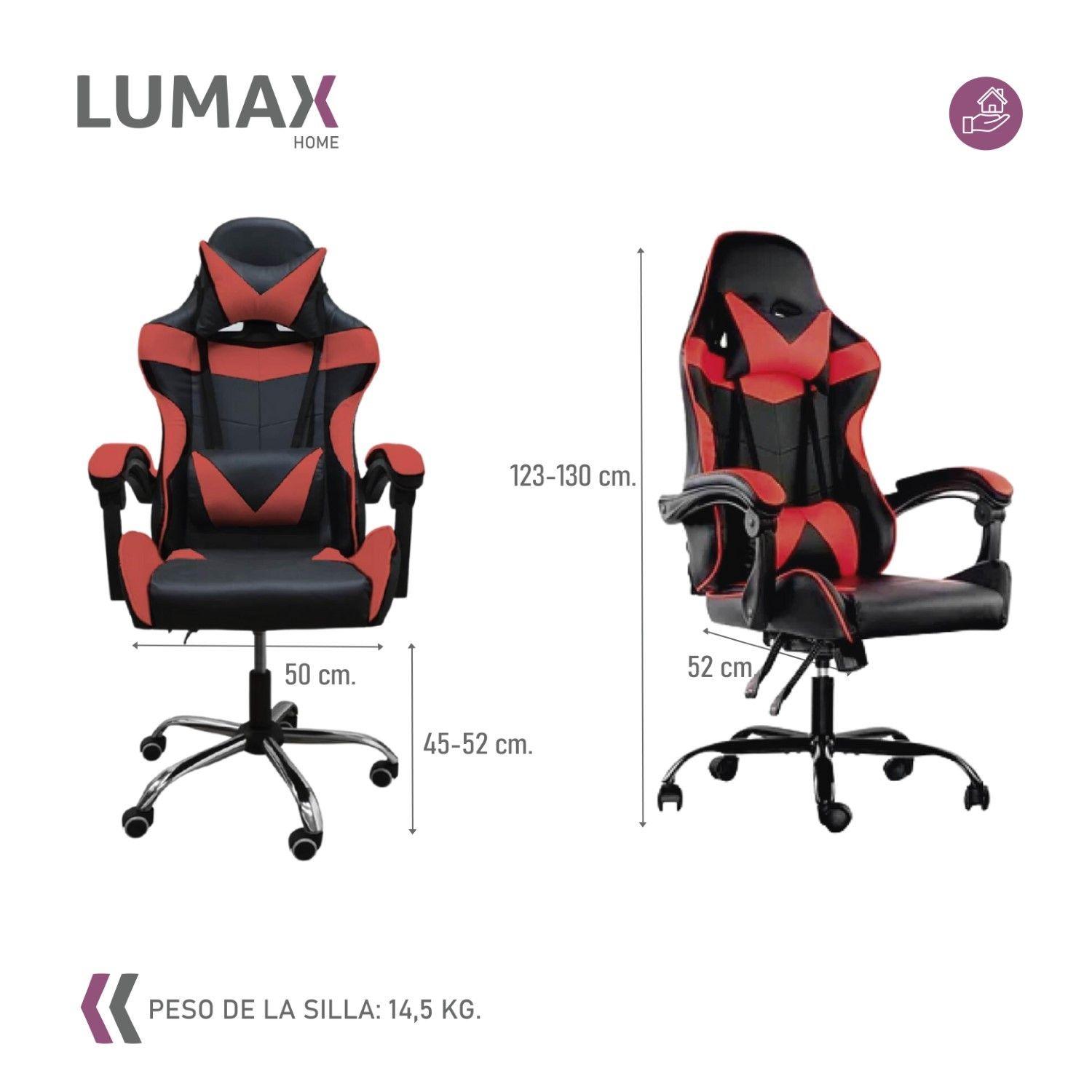 Silla Gamer Lumax Reclinable y Elevable Rojo-2