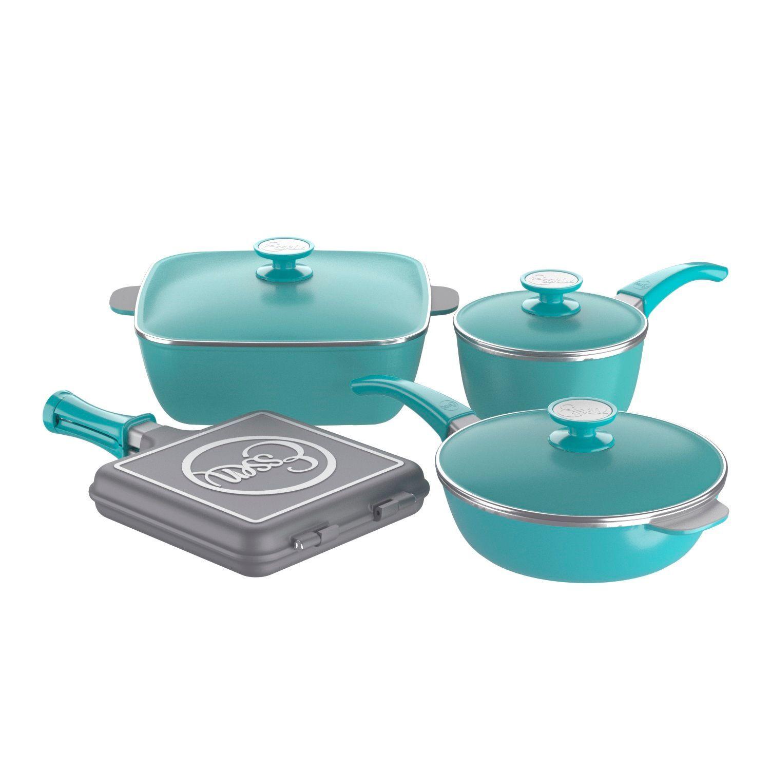 Bateria Essen 7 Piezas Olla Cacerola Sarten & Flip Aqua-0