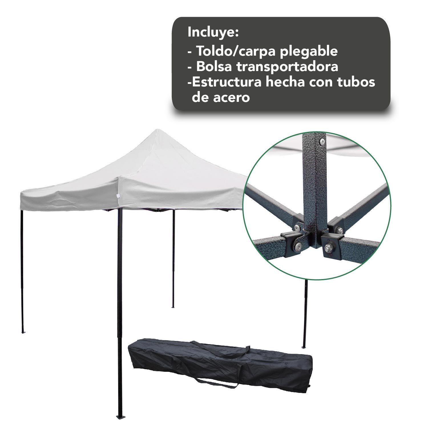 Toldo Carpa Impermeable Plegable Acero 2x2m Blanco + Bolsa-3