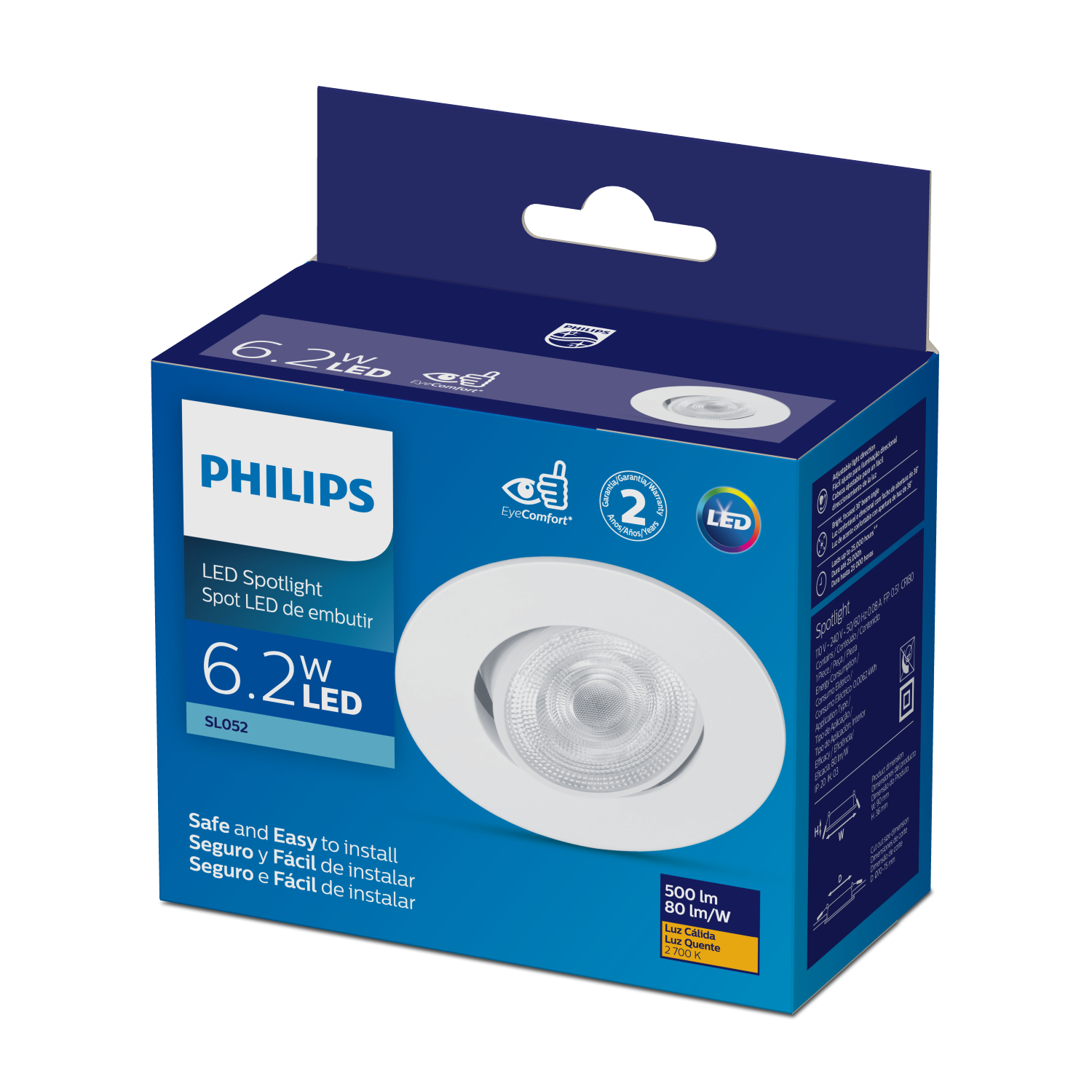 Ampolleta LED Philips con Spot para Embutir 6.2w Luz Calida-2