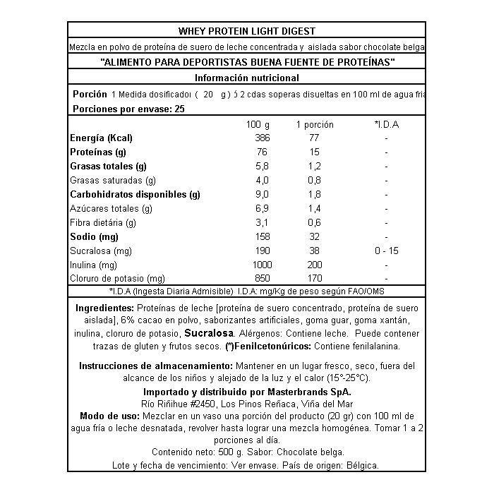 Proteína Whey Light Digest 500Grs Chocolate-3