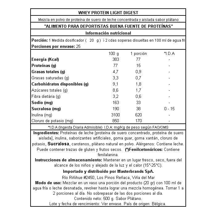 Proteína Whey Light Digest 500Grs Plátano-2