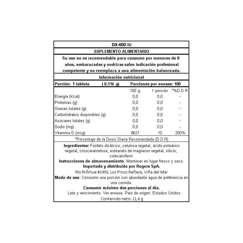Vitamina D3 400 IU - 100 Comprimidos-1