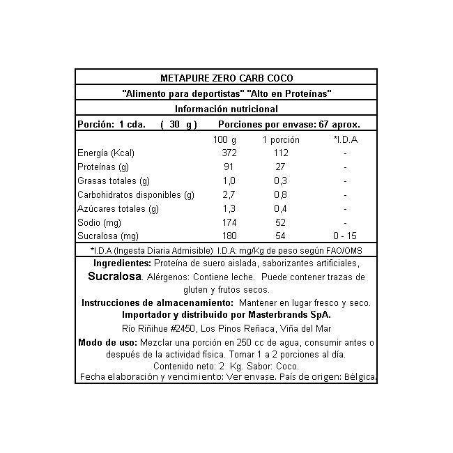 Proteína Metapure Whey Isolate 2Kgs Coco-2
