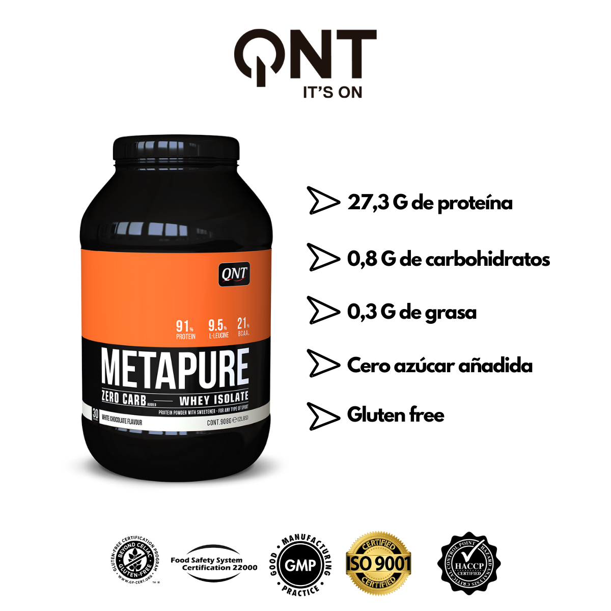 Proteína Metapure Whey Isolate 908Grs Choc Blanco-2