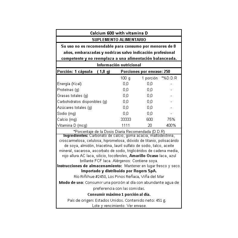 Calcio 600 mg + Vitamina D3 - 250 comprimidos-1