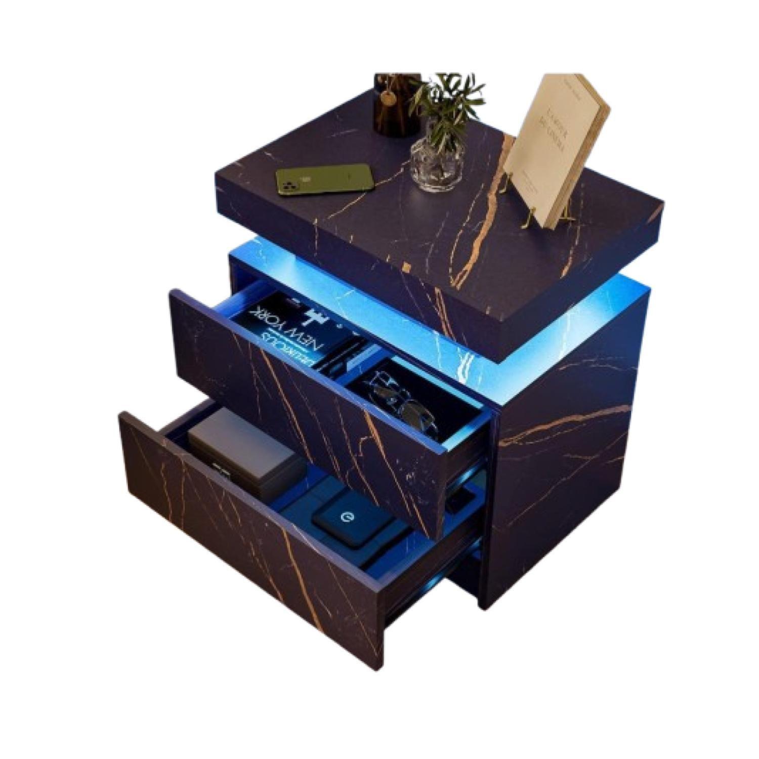 Velador Con Luz Led 2 Cajones Negro-1