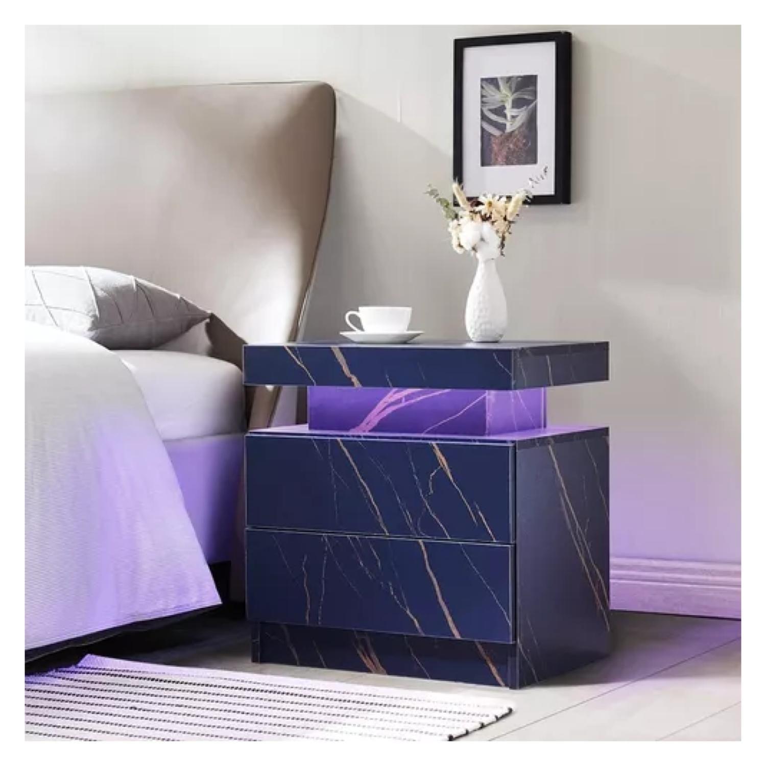Velador Con Luz Led 2 Cajones Negro-3