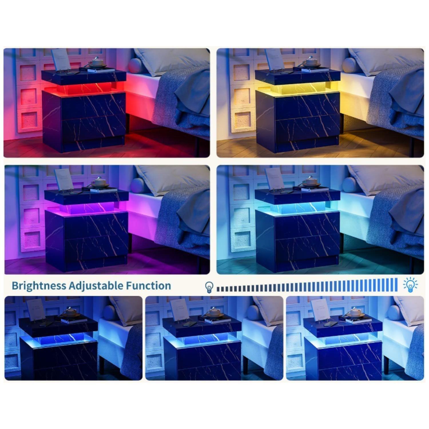 Velador Con Luz Led 2 Cajones Negro-5
