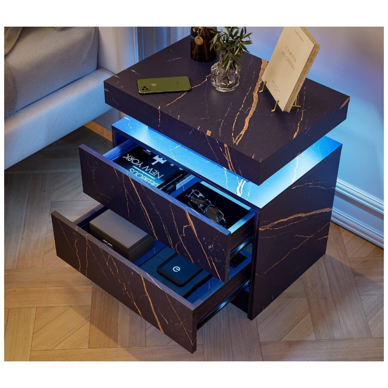 Velador Con Luz Led 2 Cajones Negro-6
