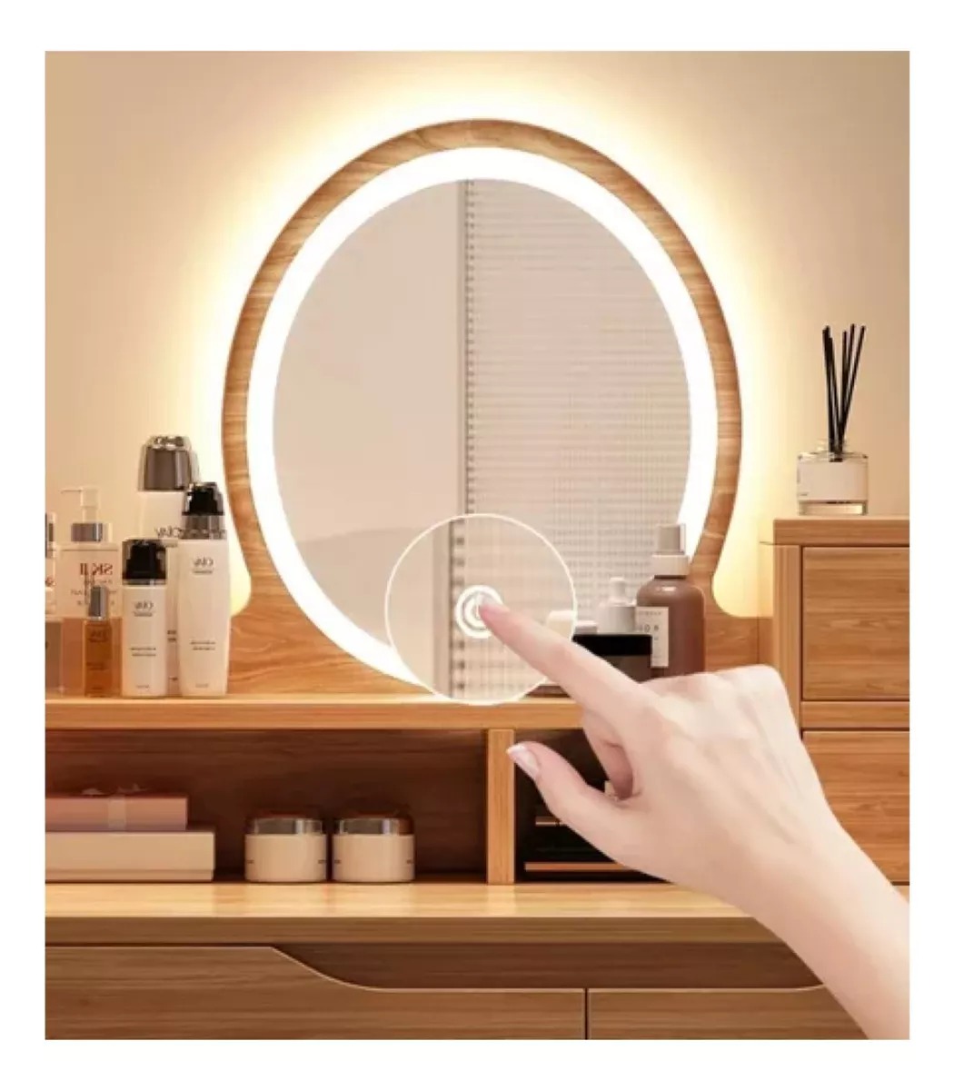 Tocador Con Espejo De Luz Led Y Taburete 80x40x130cm-2