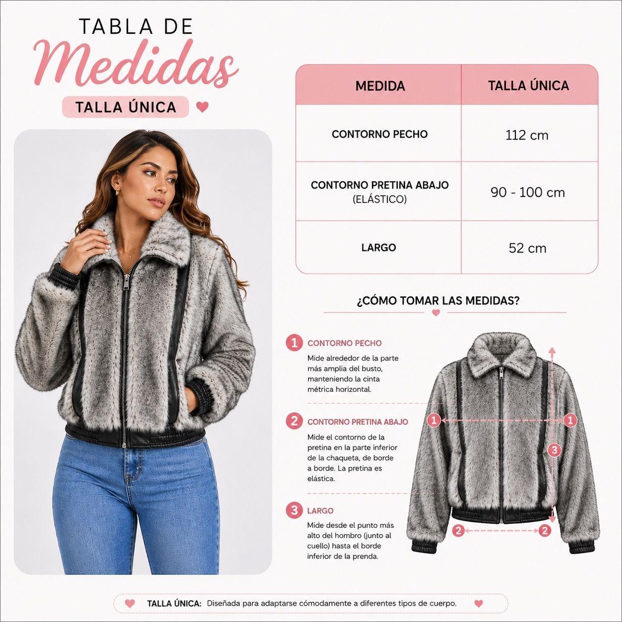 Chaqueta Gris Efecto Pelo con Detalles Ecocuero-6