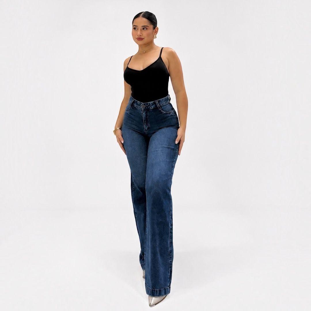 Jeans Mujer Wide Leg Elasticado Tiro Alto Calce Perfecto-2