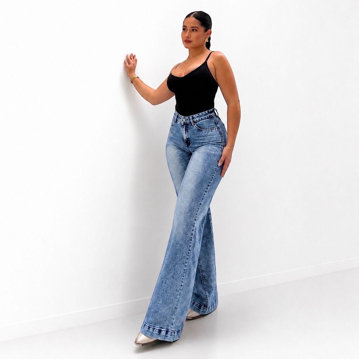 Jeans Mujer Wide Leg Tiro Alto Azul Lavado-1