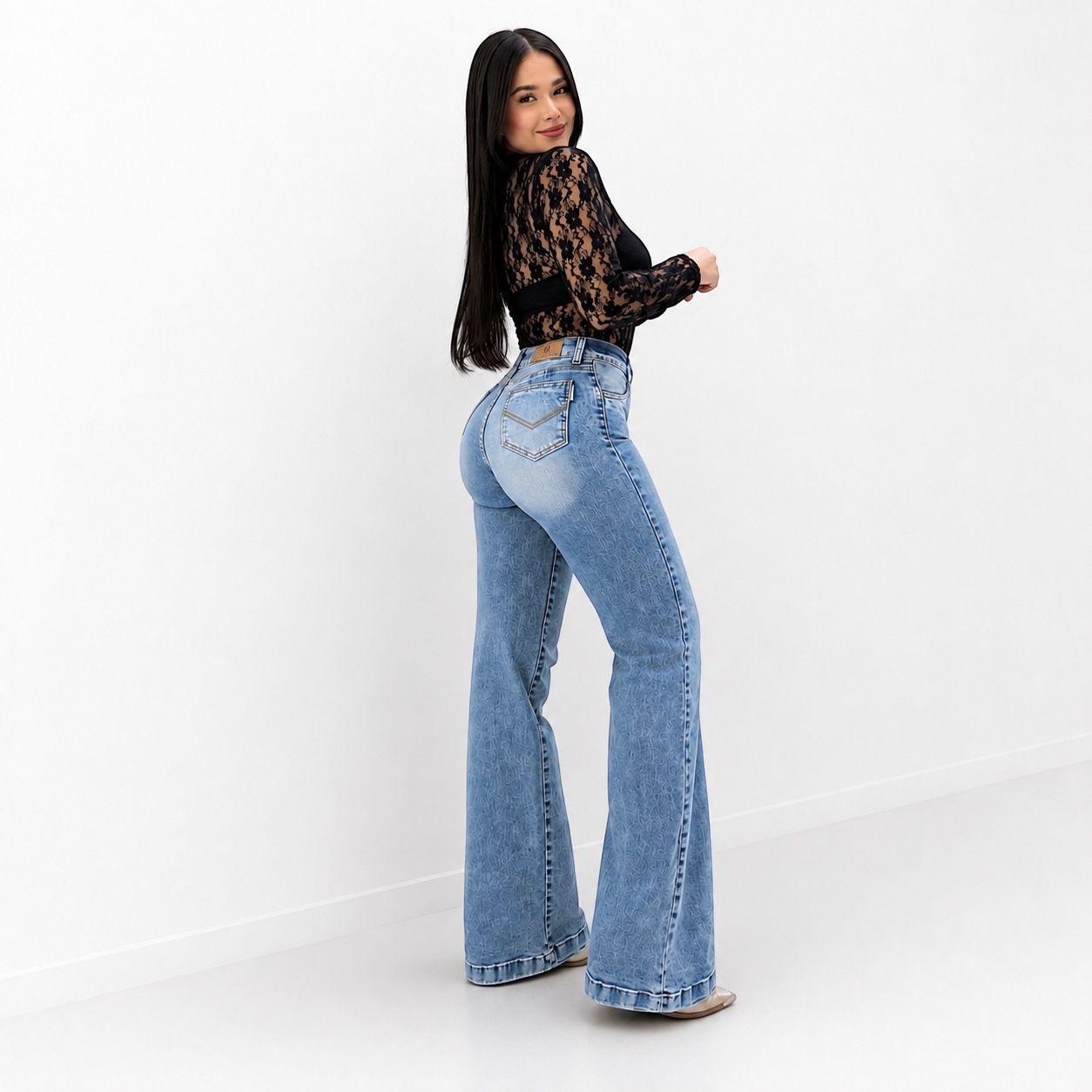 Jeans Mujer Wide Leg Tiro Alto Azul Lavado-2
