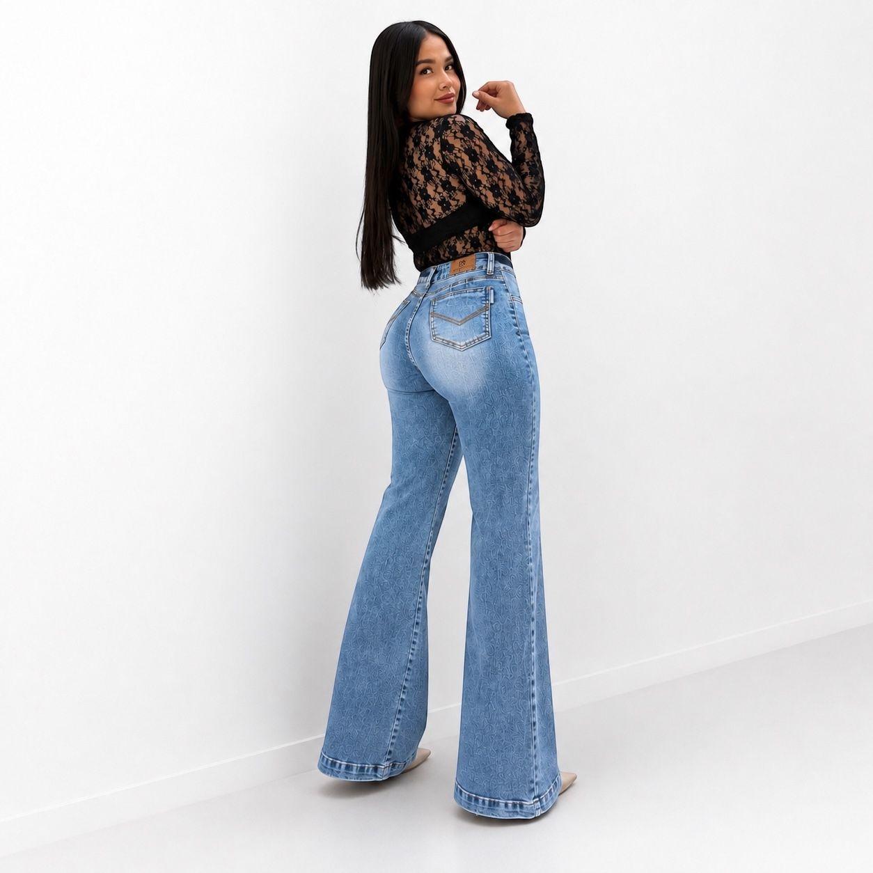 Jeans Mujer Wide Leg Tiro Alto Azul Lavado-3