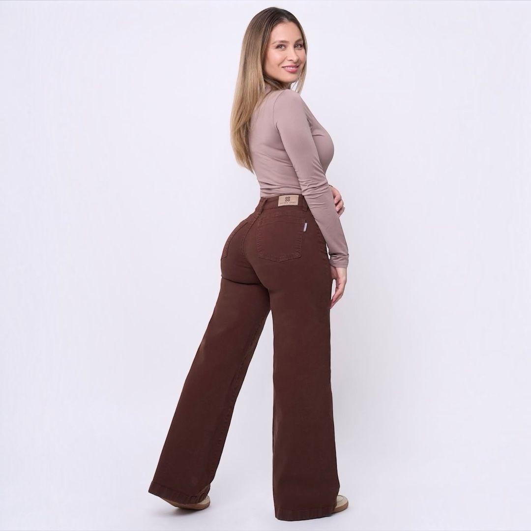 Jeans Mujer Wide Leg Tiro Alto Calce Perfecto Caf-4