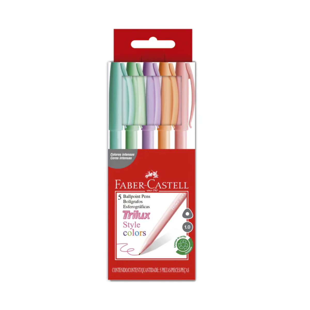 Set 5 Bolígrafos Faber Castell Trilux Colores Pastel-0