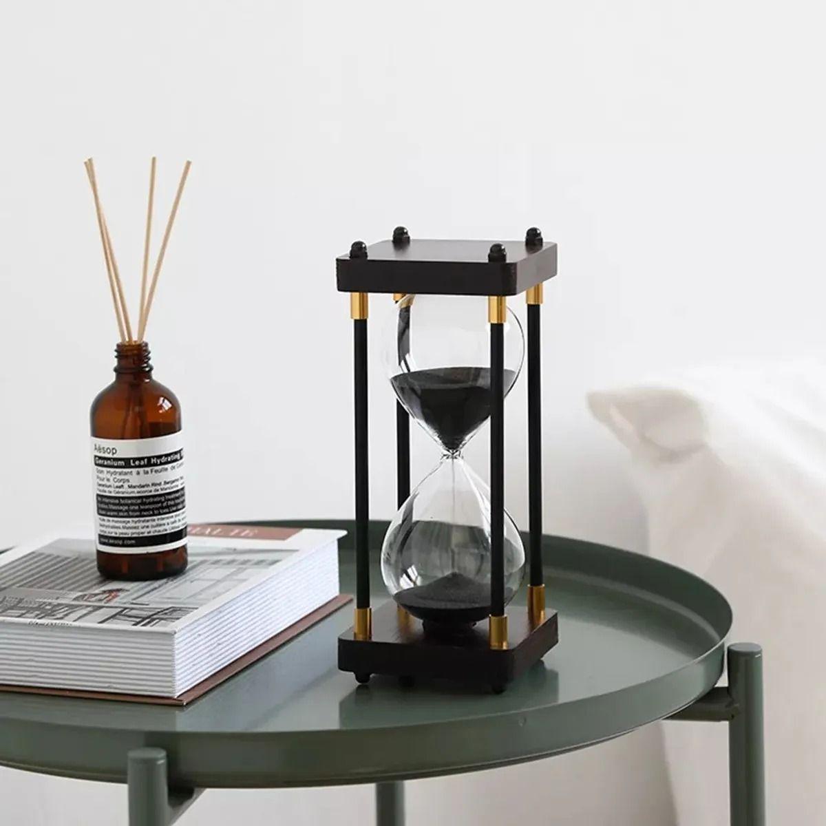 Reloj De Arena De Vidrio Con Marco De Madera, 60 Minutos.-2